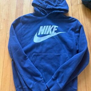Nike Womens Navy Blue Futura Logo Fleece Pullover Hoodie Sweatshirt Size Small